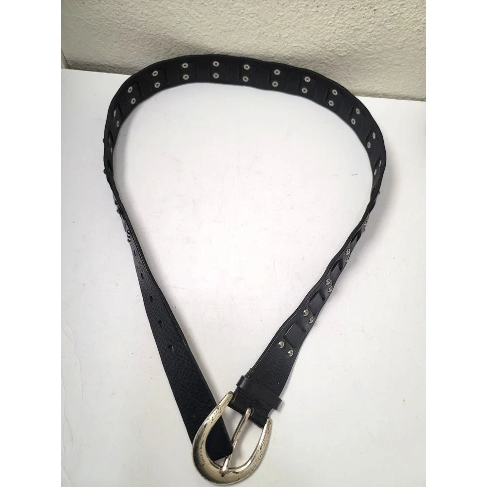 Michael Kors Black Leather Belt With Silver-Tone Buckle Size L‎